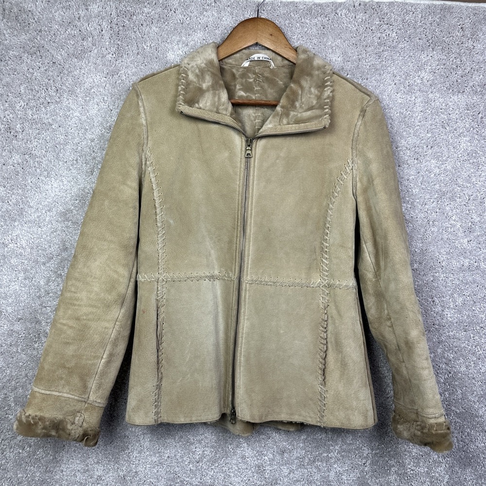 J Percy Marvin Richards Women's Genuine Suede Leather Coat with Faux Fur Small
